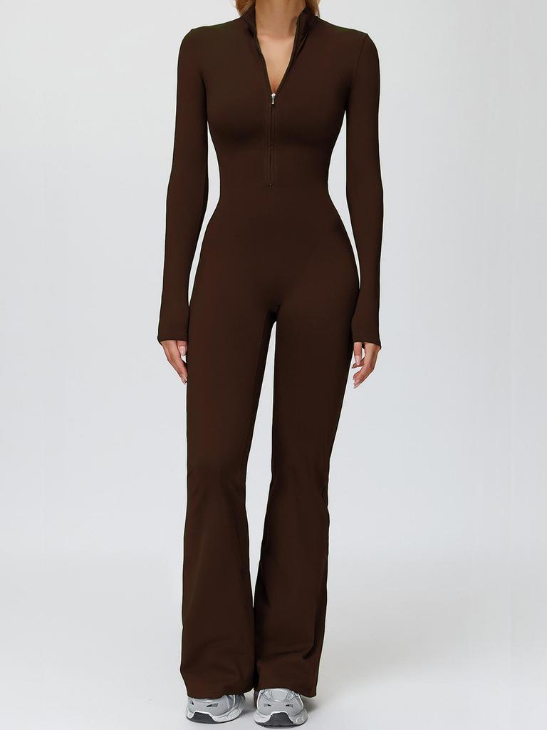 Women's Euro-American Zip Long Sleeve Yoga Set: High-Intensity Dance & Fitness Jumpsuit