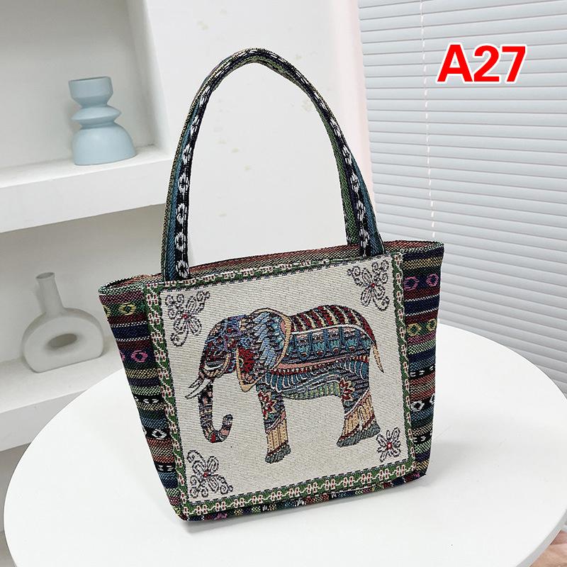 Ethnic Style Handbag Trendy Animal Embroidery Handbag Canvas Women Shoulder Bags Women Grocery Storage Pouch