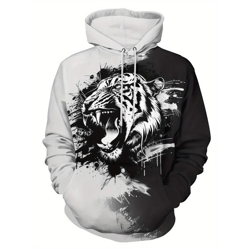 Men's Animal Print Simple Hooded Sweater Comfortable Loose Hoodies Sweatshirts Men’s