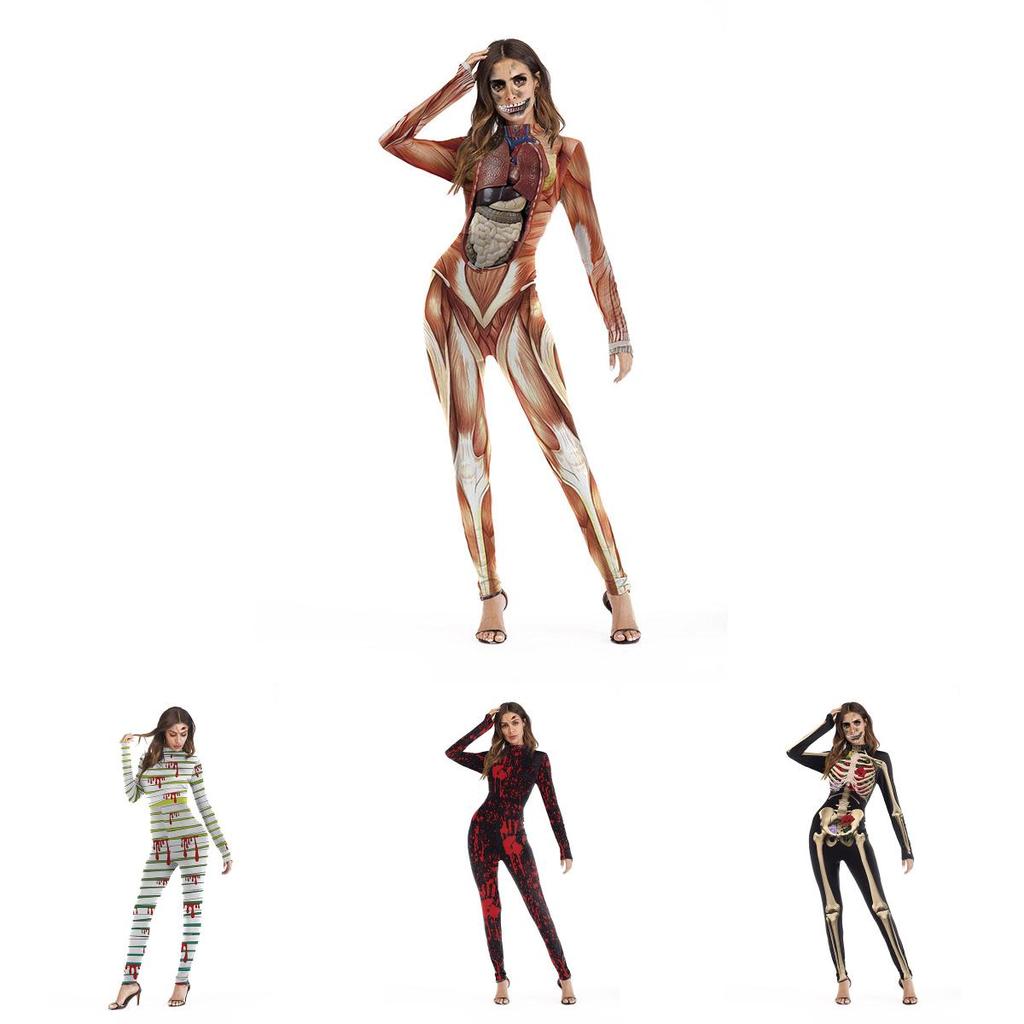 Versatile Women Halloween Scary Skull Skeleton Jumpsuit For Cosplay