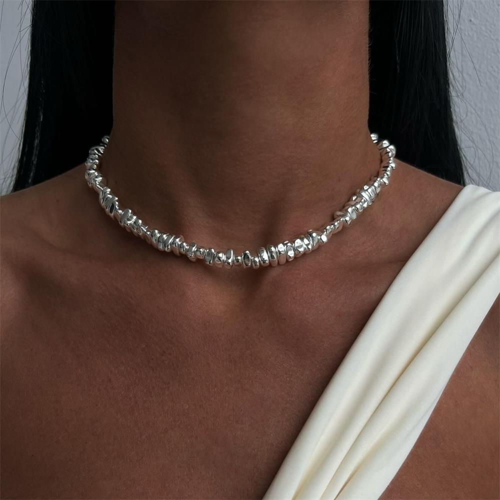 Moderne Vintage Silberfarbene Geometrische Perlenketten Halskette Für Frauen Weiblich Boho Quaste Herz Anhänger Schmuck