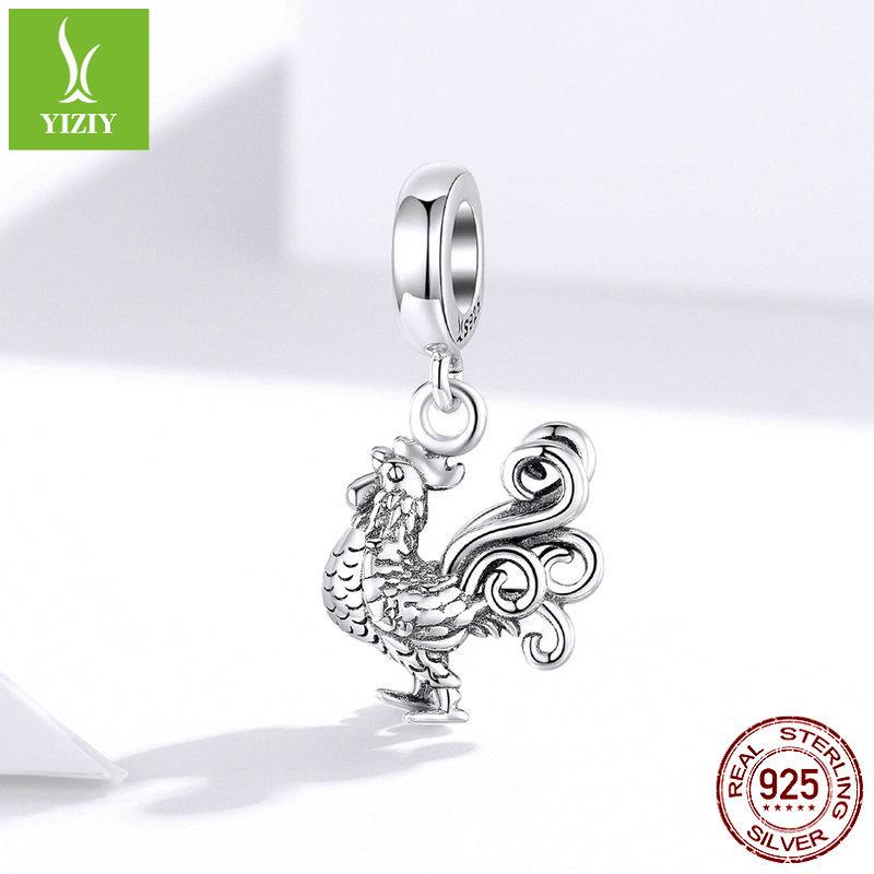 S925 Silver Rooster Pendant for DIY European & American Beaded Bracelets SCC1337