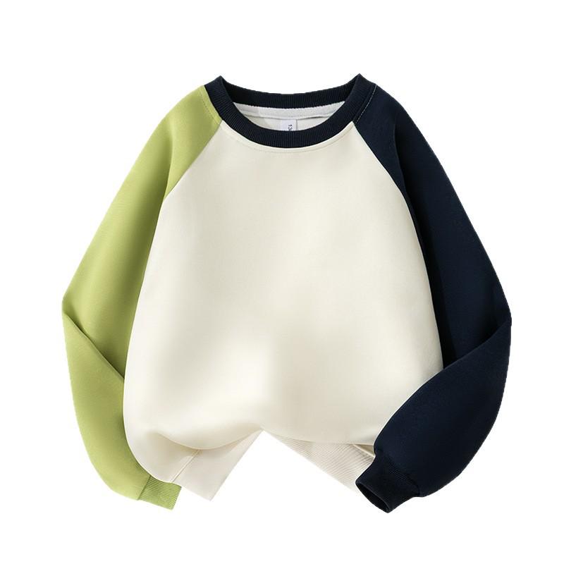 Jungen-Sweatshirt mit Raglanärmeln und Rundhalsausschnitt in Colorblock-Optik – Dickes Material, Frühlings-/Herbst-Stil, individuelle Logo-Option, Freizeitkleidung