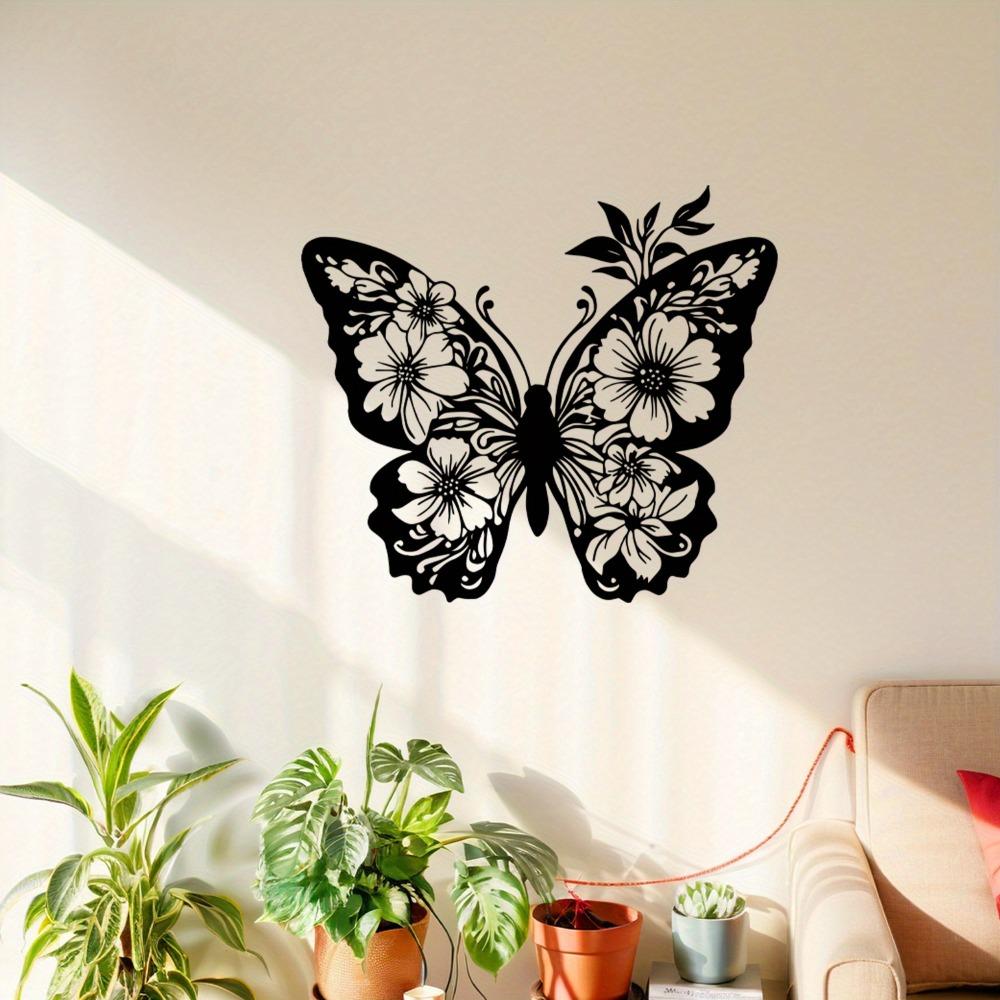 Butterfly Metal Wall Art Decor, Floral Horizontal Iron Hanging for Living Room Garden, Butterfly Flower Design, Christmas Mother Day Housewarming Gift