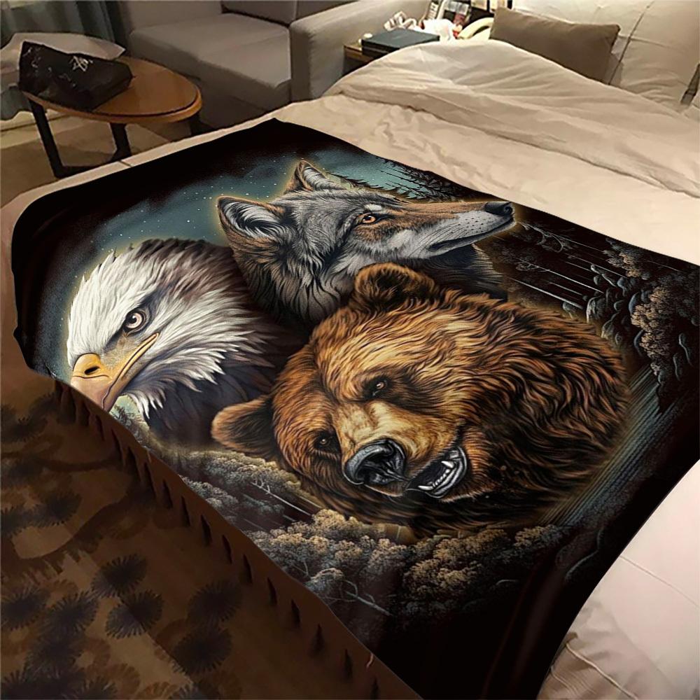 1 Stück Adler Wolf Bär Druck Flanelldecke, Hohe Qualität, Bequem für Alle Jahreszeiten, Heimdekoration, Wärme und Komfort, Perfekt für Weihnachtsgeschenke12