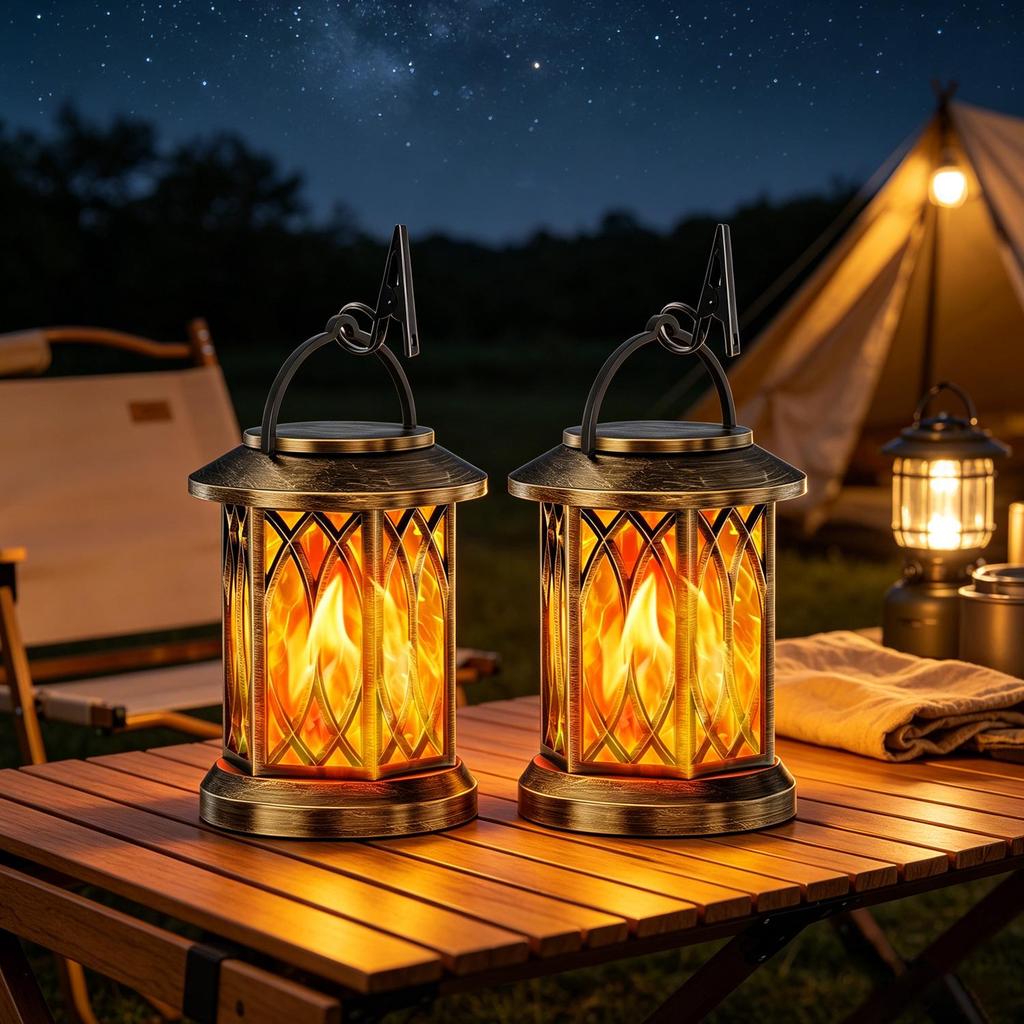 Antique Bronze Solar Flame Lantern: Decorative Outdoor Garden Lamp for a Retro Courtyard Atmosphere