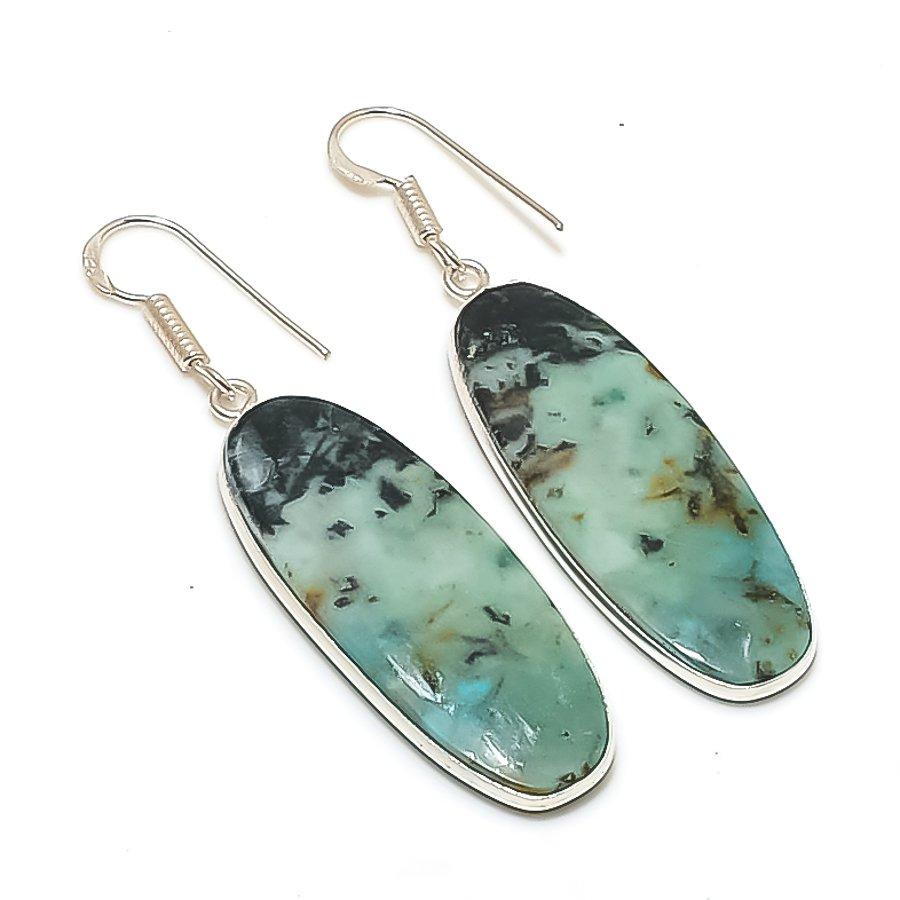 

Natural Tibetan Turquoise 925 Sterling Silver Jewelry Earring 2.21 AE-12071