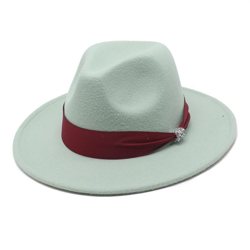 New Fashion Women Men Wide Brim Felt Jazz Fedora Hats Solid Color Party Trilby Wedding Hat Autumn Winter Hats 56-58-60CM