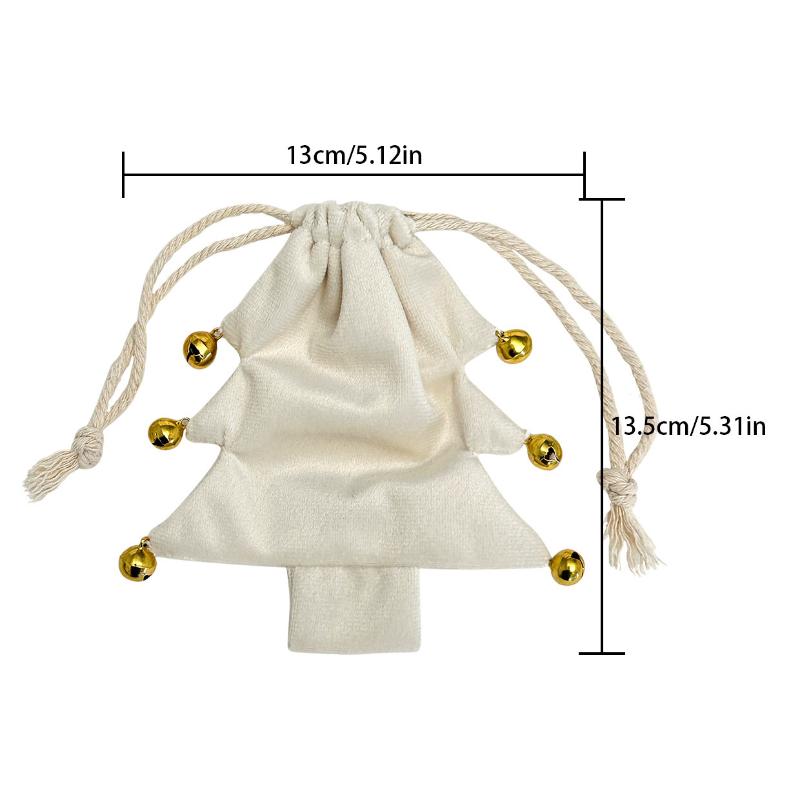 Christmas Tree Shaped Polyester Drawstring Gift Bags With Colorful Pom Poms Bell Decor For Xmas Tree Hanging Party Gifts Storage