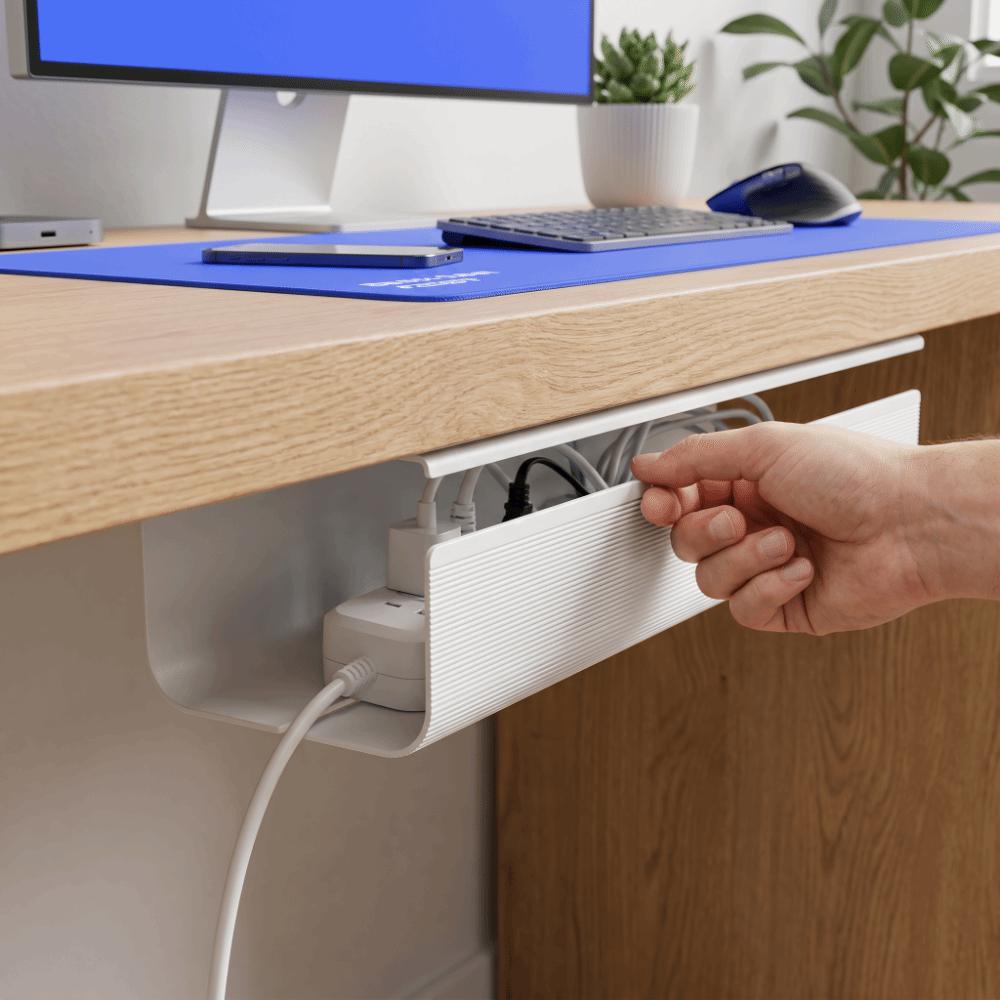 Adhesive Mount Under Desk Cable Management Tray PVC No Punch Cable Organizer Study Room
