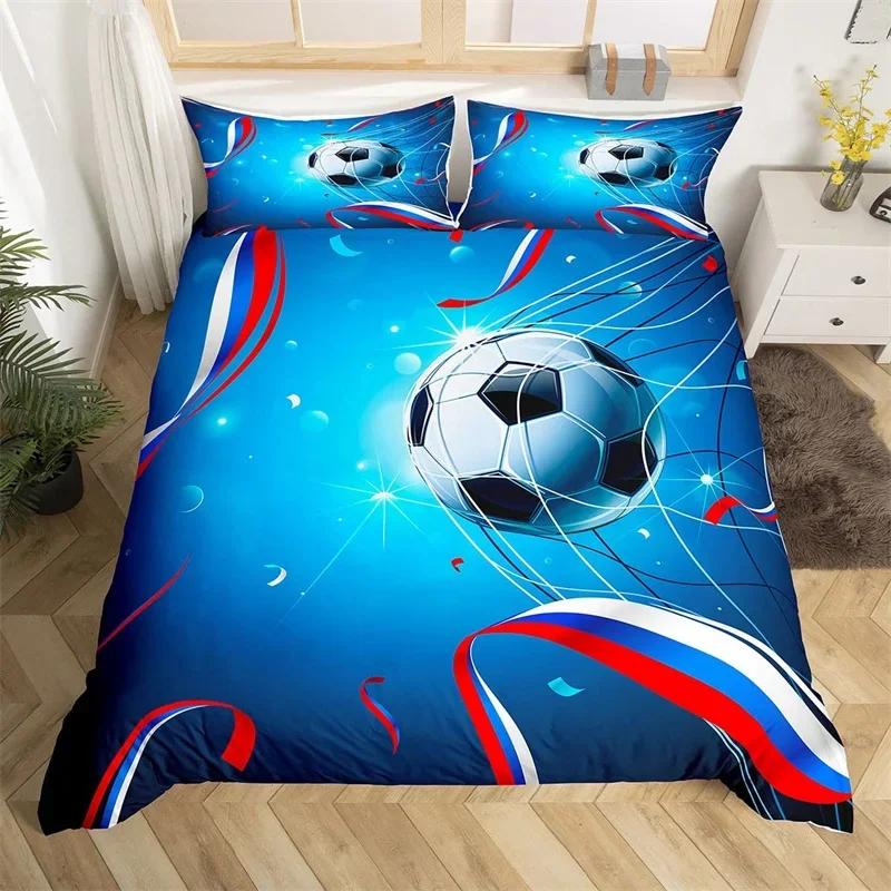 3D Soccer Duvet Cover Set Boys Football Bedding Set Ball Sport Theme Comforter Cover Polyester Geometric Hexagon Bedspread Cover