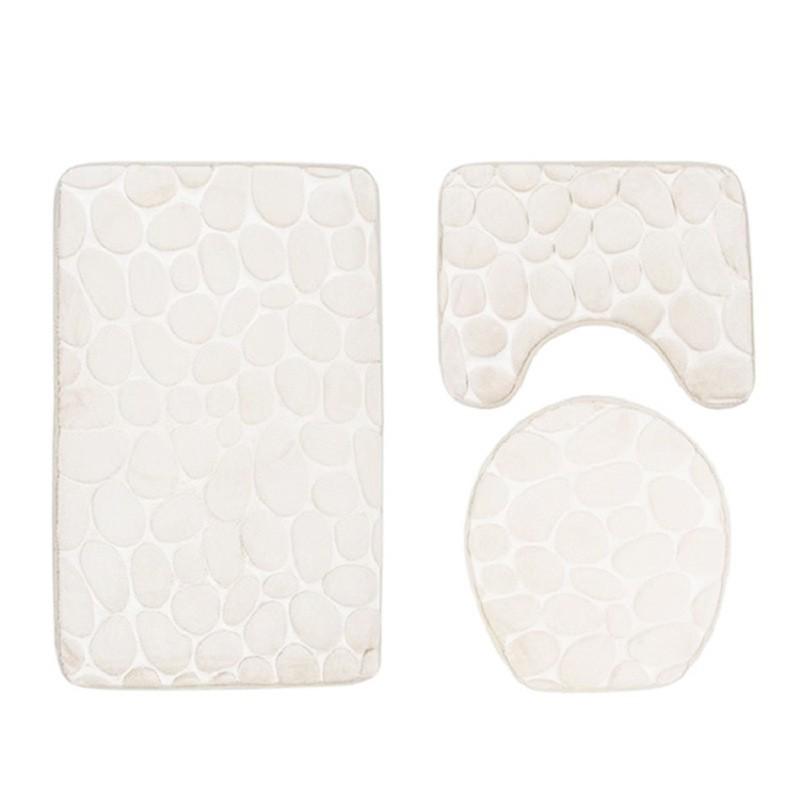Coral Fleece Pebble Bath Mat Set - Anti-Slip, Water-Absorbing, Three-Piece Set