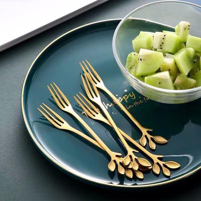 6Pcs Edelstahl Obst Gabeln Gold Silber Kuchen Gabel Snack Salat Utensilien