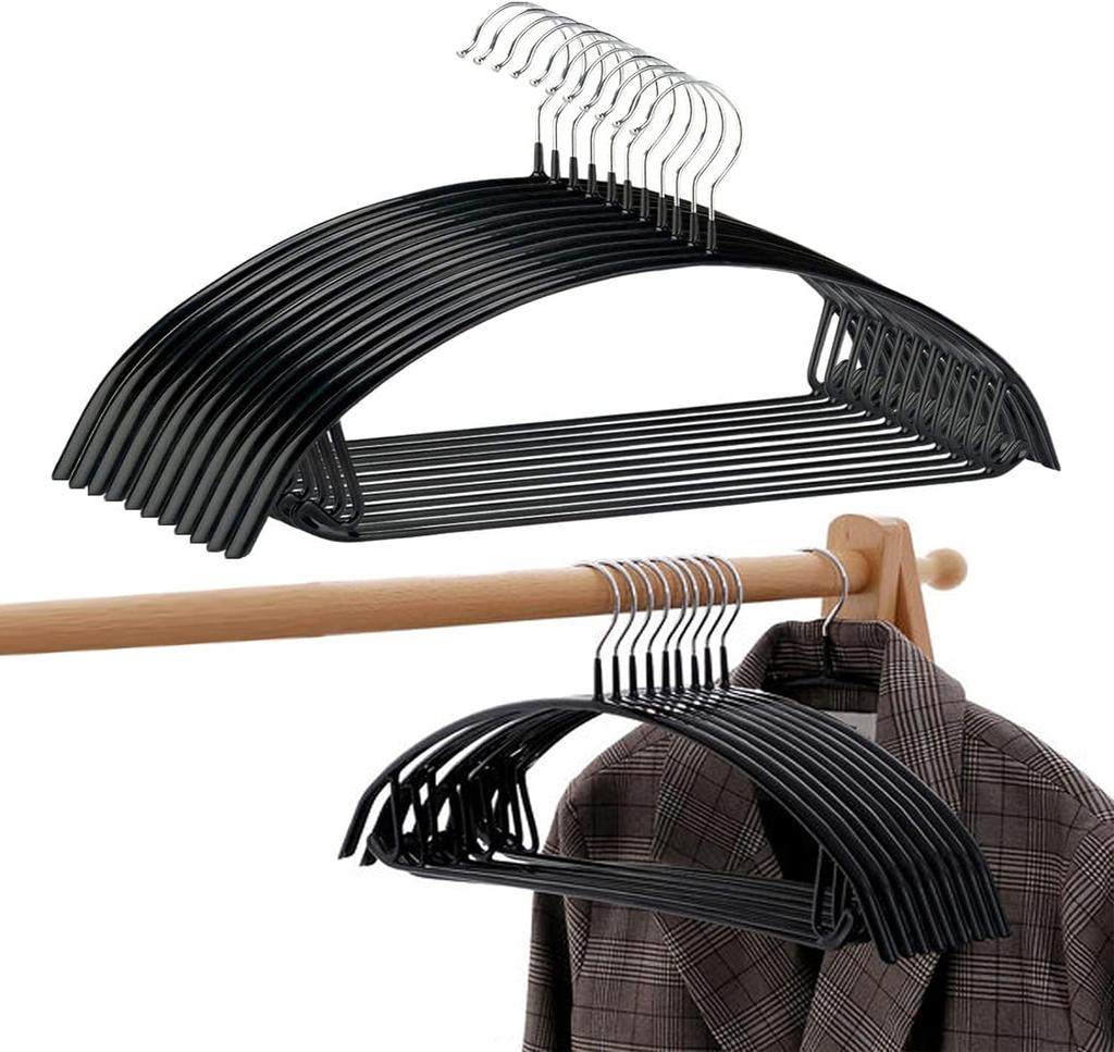 Clothes Hanger Rubber Coated Contour Metal No Bumps Hanger, Suit Hanger,Coat Jacket Hangers,Sweater Hanger (Pack of 50)