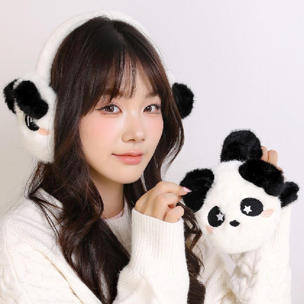 Cartoon Panda Warm Earflaps Foldable Cold-proof Ear Mask Fashion Cute Ear Cover Holiday Gifts