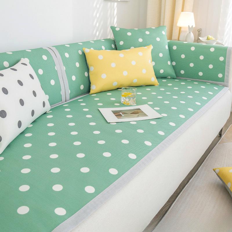 Summer Sofa Cushion Summer Mat Ice Silk Non-Slip Simple Polka Dot Cushion Fresh Summer Backrest Sofa Cover Slipcover