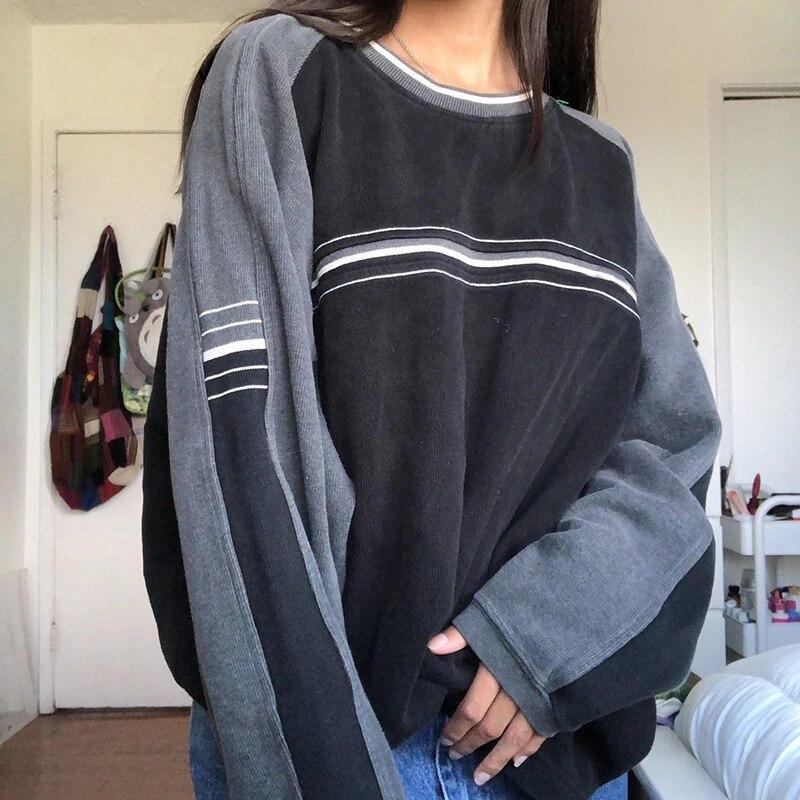 Contrast Patchwork Grunge Sweatshirts Harajuku Korean Casual Long Sleeve New Pullovers Women hoodie Autumn Winter hoody Outfits