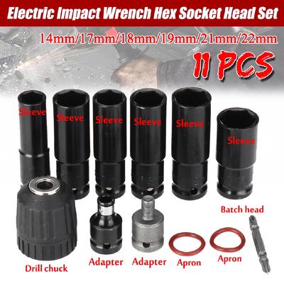 Juego de 11 Piezas de Vasos Hexagonales para Llave de Impacto Plateado/Negro Juego de Vasos Hexagonales para Llave de Impacto Eléctrica