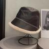 WTEMPO Solid Color Autumn Winter Splicing PU Bucket Hats Female Faux Fur Plush Cold-proof Windproof Hats