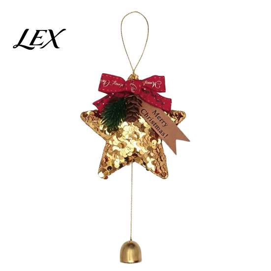 Decorative Star for Home Glitter Bell Ornaments, Sequin Hanging Decoration with Bow Pine Reusable Holiday Ornaments Cone, Sparkly Christmas
