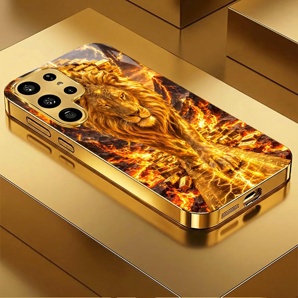 

Gold King Lions High-end PhoneCase Electroplated Glass PhoneCase for Samsung Galaxy S26 S25 S24 S23 S22 S21 FE,Ultra,Plus GalaxyS25
