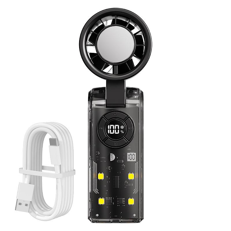 100-Speed Transparent Mecha Handheld Fan with Digital Display and High-Speed Semiconductor Cooling 100-Speed + LED Light + Carabiner