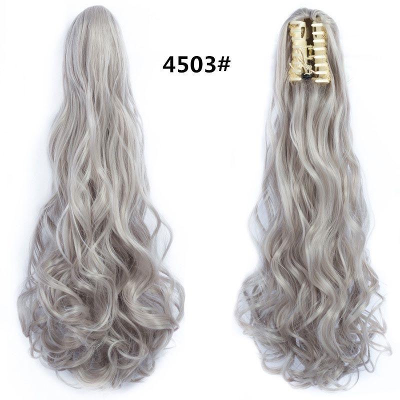 

22-дюймовые синтетические длинные волнистые вьющиеся волосы для наращивания хвоста с когтями, черный, коричневый, красный шиньон для женщин