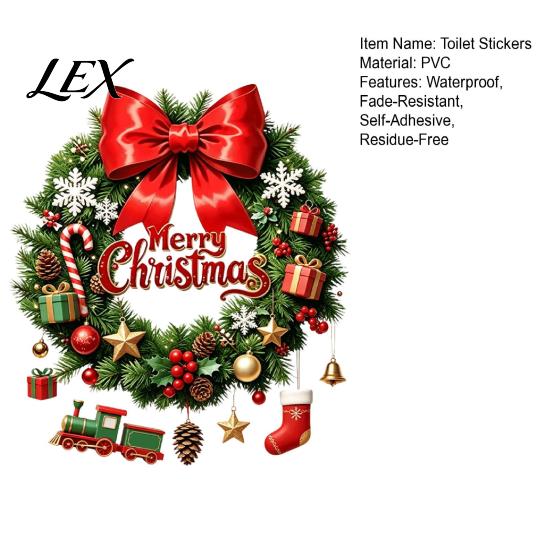 Decorative Stickers for Tiles Christmas Wreath Toilet Decal, Merry Bow Seat Sticker, Festive Decoration Waterproof Lid Tank Decals, Self-Adhesive