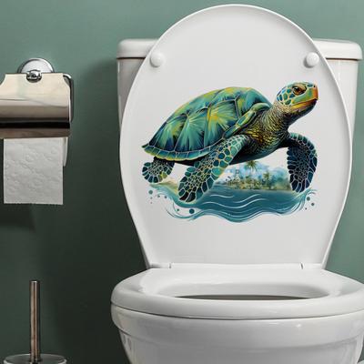 Cartoon Crawling Turtle Toilet Sticker Removable Self-adhesive Waterproof PVC Living Room Wall Art Bathroom Toilet Lid Decoration Decal