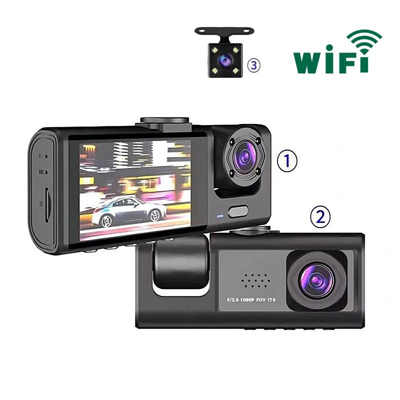 3 Lens Dashcam with Wifi 1080P Loop Recording Front 1080P Car Camera Mode Dash Camera for Cars Video Playback FHD