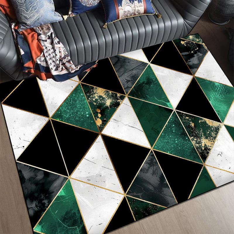 Modern Geometric Golden Edge Carpets for Living Room Light Luxury Rugs for Bedroom Soft Flannel Lounge Sofa Floor Mats Washable