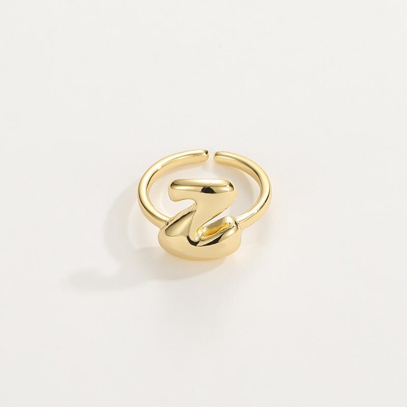Adjustable Open Ring In 18K Gold Plated Copper With Q-Style Alphabet Letter Design Men Women