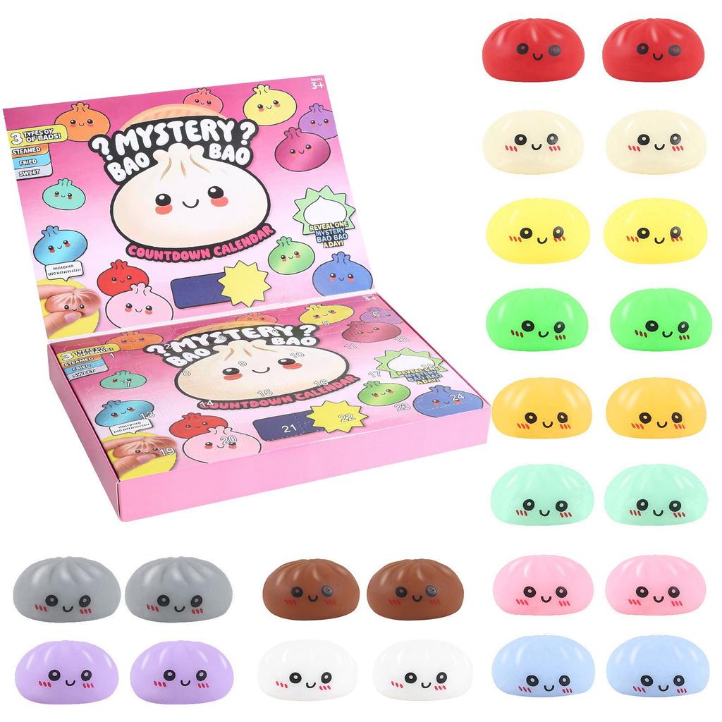 Mystery Dumpling Advent Calendar 24 Days Christmas Countdown Blind Box, Cute Squishy Mochi Fidget Toys,Stress Relief Sensory Toy Gifts for Kids Adults