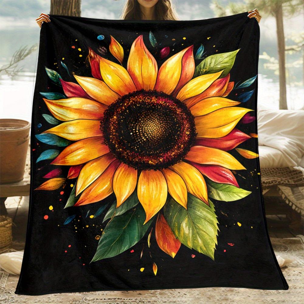 1pc Sunflower Floral Fleece Blanket Artistic Nature Design Soft Cozy Throw Home Decor Bedding Gift for Sunflower Lovers 75x100cm