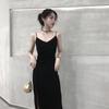 Black Suspender Dress Children's Summer New Women's Clothing French Hepburn Style Sexy and Thin Split Dress