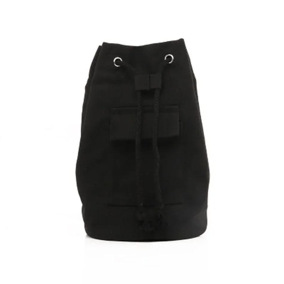 Korean Women's New Fashion Simple One-Shoulder Slanting Cross Bag Drawstring Pleated Large Capacity Canvas Bucket Shoulder Bag