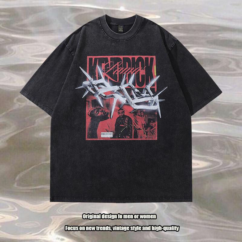 European And American High Street Hiphop Washed Old Short-Sleeved T-Shirt Men And Women Hip Hop Vintage Retro Half-Sleeved Tee