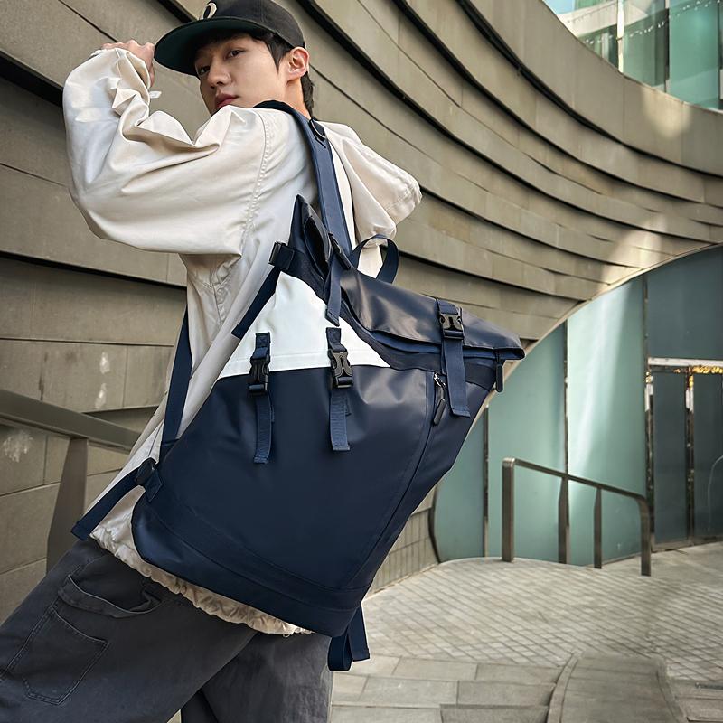 Splicing Waterproof Roll-Up Backpack Men Large Capacity Travel Bag Lightweight Sports Fitness Bag