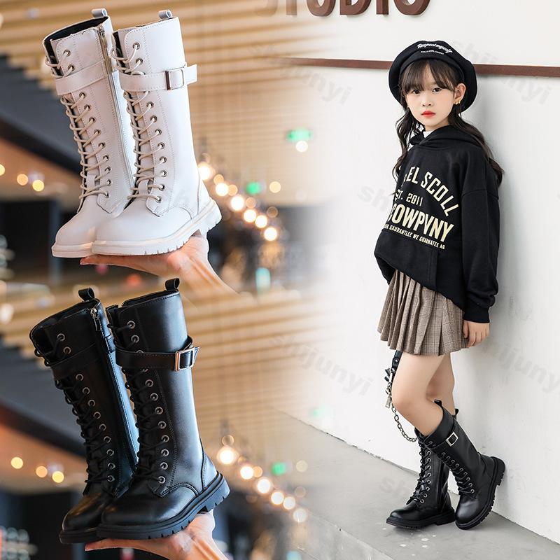 Autumn/Winter Girl Boots Platform Zipper Knee-High Boots Soft Plush Warm Buckle Up Outdoor Kids High Boots