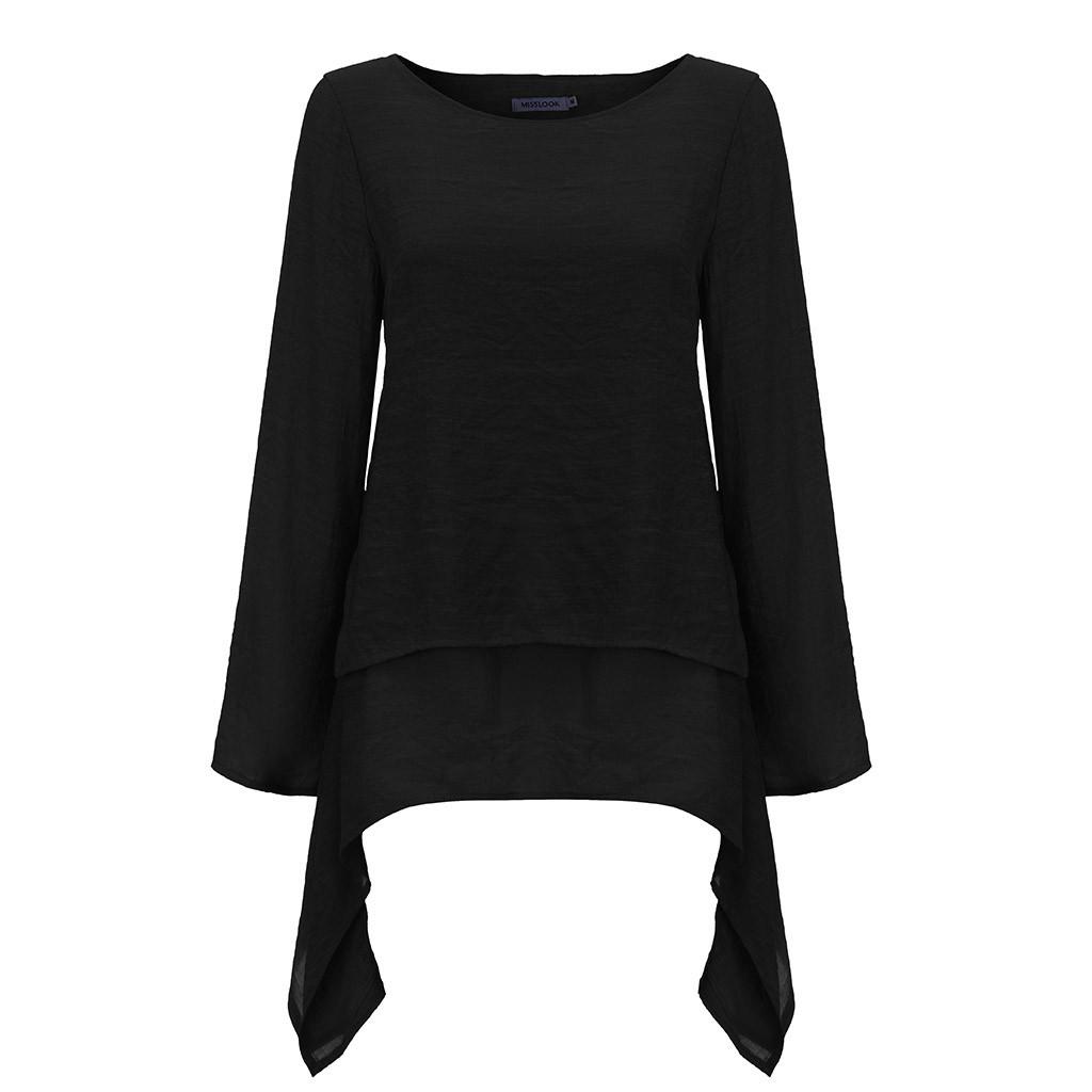 Damenmode, Übergröße, unregelmäßig, lässig, Leinen, langärmelig, Bluse