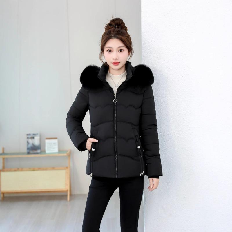 Winter New Cotton-padded Female Slim Women's Cotton-padded Short Fur-collared Cotton-padded Female Warm and Cold-resistant Cotton-padded Jacket