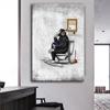 Monkey Sitting On The Toilet Thinking Canvas Painting Abstract Animal Poster Prints Wall Art Picture Living Room Decor Frameless