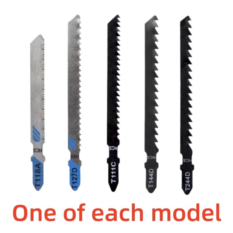 5Pcs Jigsaw Blades Set T-Shaft HCS Assorted Jig Saw Blades for Wood Plastic Metal Cutting Tool T144D T244D T111C T127D T118A