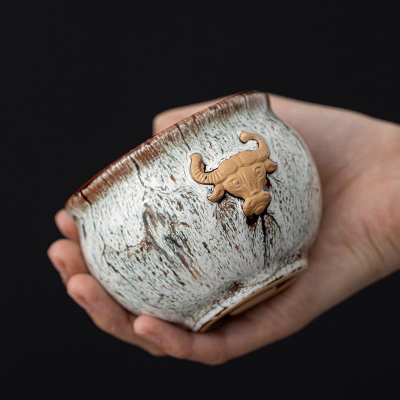 Jian Relief Gold Bull Zhan Ceramic Change Master Jun Kiln Large Kung Fu Personal Tasting Tenmoku Glaze Tea Cup