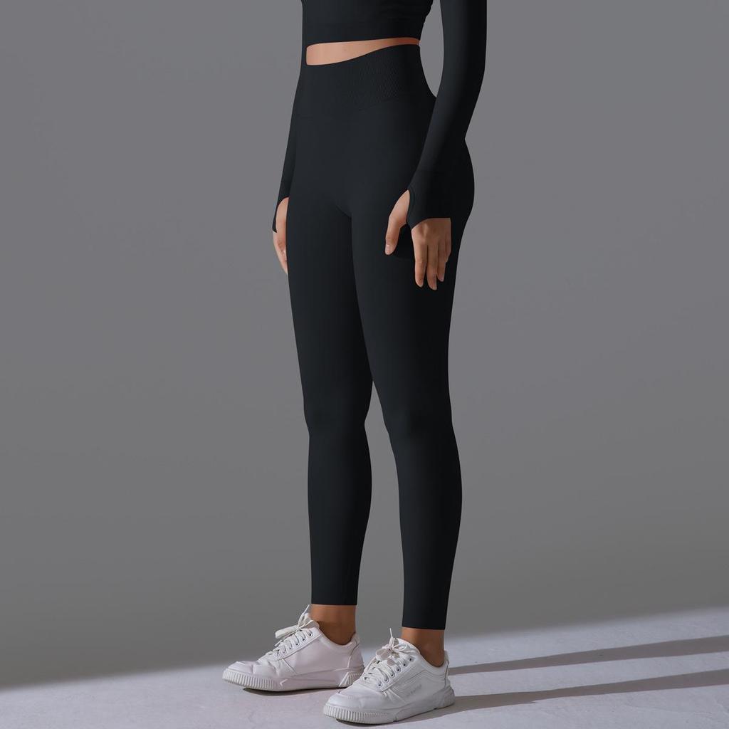 Nahtlose High-Waist Yoga-Hose mit Po-Lifting für Damen - Unifarbene Fitness- und Laufbekleidung