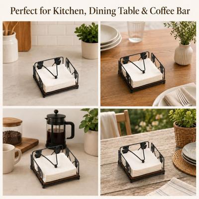 Yousheng Napkin Holder, with Anti-Slip Wooden Base And Weighted Arm, Smooth Access Square Iron Napkin Stand, for Restaurants Cafes