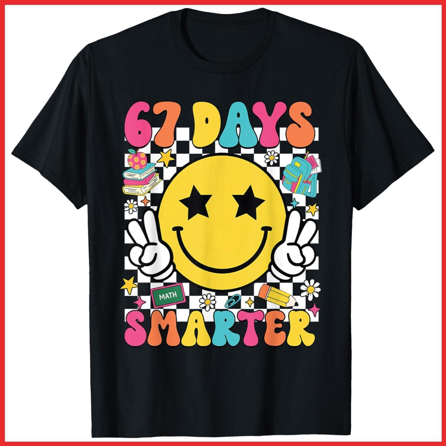 67th Day Of School 67 Days Smarter Black Cotton T-Shirt S-5XL XXXL