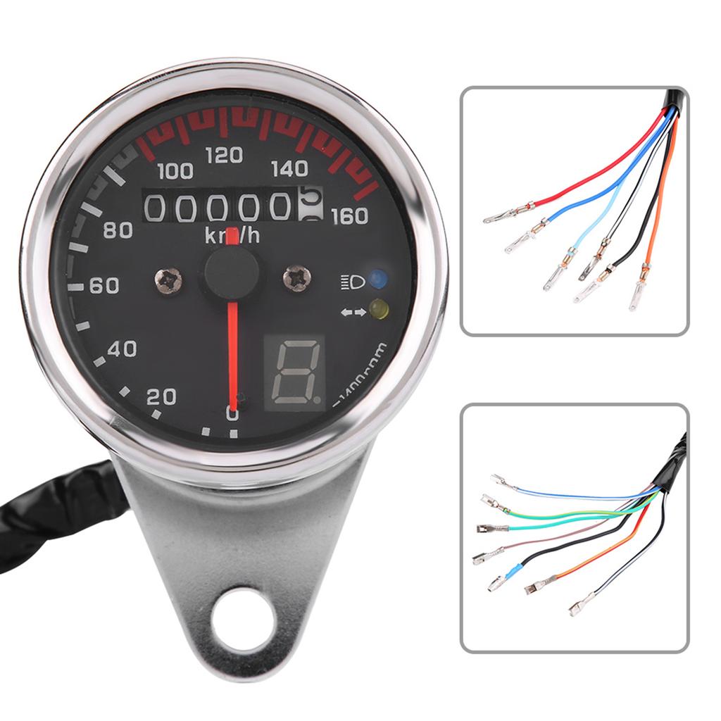 Motorcycle Digital Odometer Speedometer Tachometer Gauge with LED Indicator Black