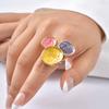 Vnox High End Painting Art Rings, Surface Stainless Steel Fill Enamel Design, Trendy Party Rings For Women