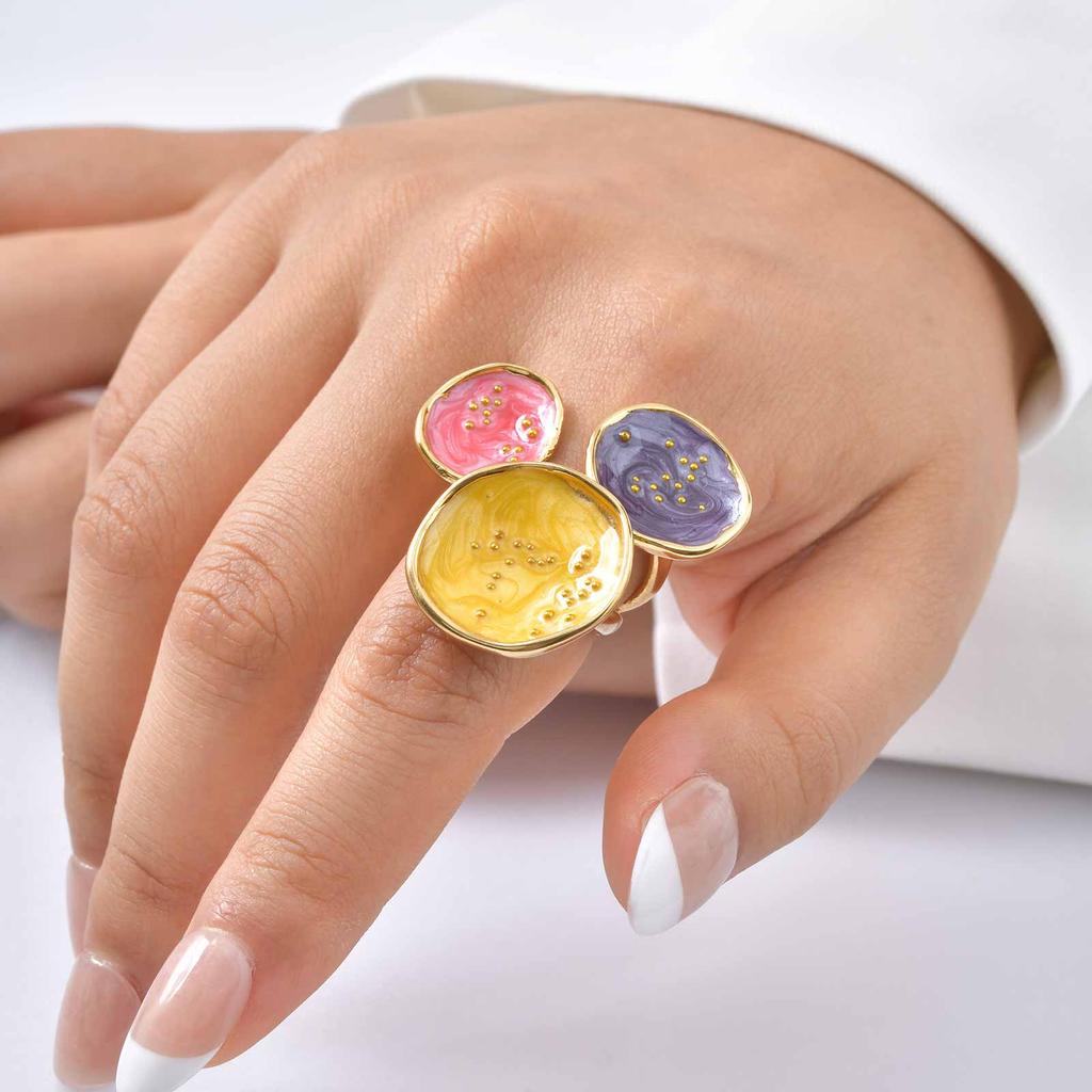 Vnox High End Painting Art Rings, Surface Stainless Steel Fill Enamel Design, Trendy Party Rings For Women